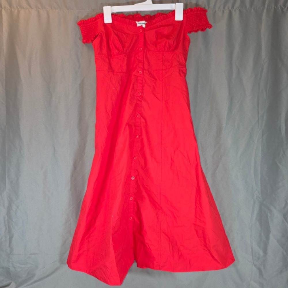 Rosie Assoulin Target Red Off Shoulder Button Front Cotton Midi Dress XS NWT